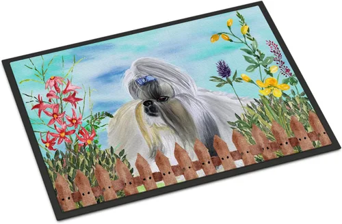 Miniatura 153 de Caroline's Treasures CK1311MAT Cavalier Spaniel Poinsettas - Felpudo de 18 x 27 pulgadas, tapete para puerta delantera, interior y exterior
