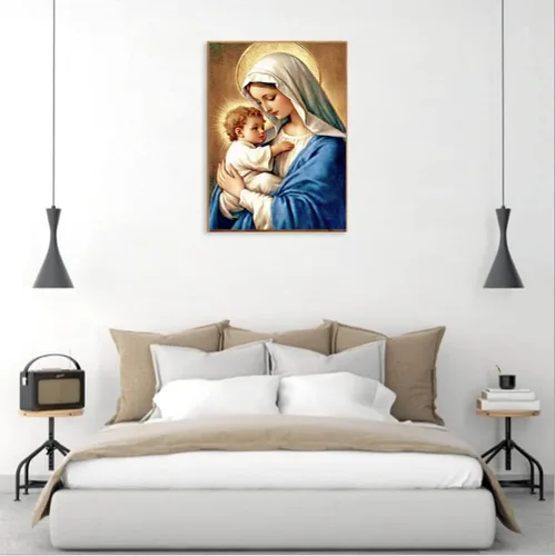 Miniatura 2 de F-CANLAN Kit de pintura de diamante redondo de taladro completo, 5D DIY Bless the Child Pintura de diamantes Virgen María Kits de arte de diamantes