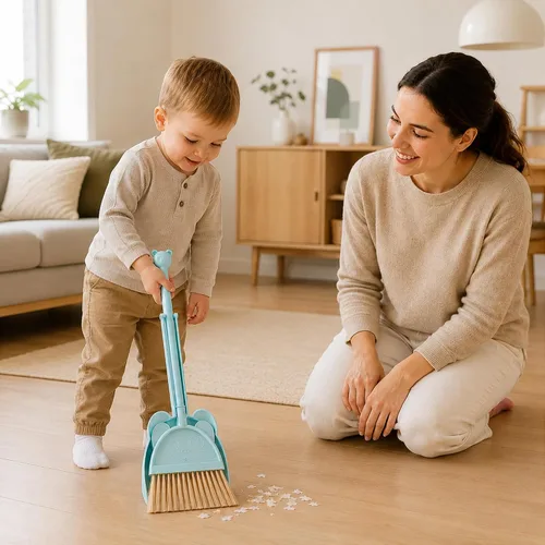 Miniatura 5 de Mini Escoba con Recogedor para Niños, Pequeño Juego de Ayudante de Limpieza del Hogar (Azul)