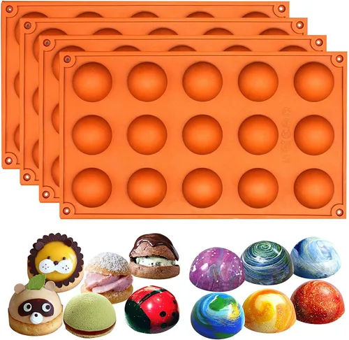 Miniatura 10 de FUNSHOWCASE Pequeña 15 cavidades semi esfera de media cúpula redonda molde de silicona chocolate tarta bandeja para hornear 1 unidad
