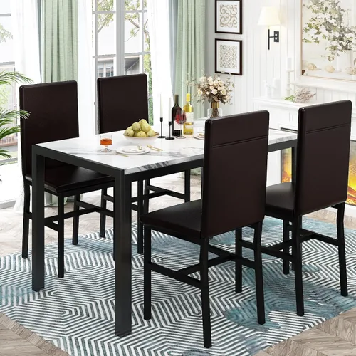 Miniatura 7 de DKLGG Juego de 4 mesas de comedor para 4, juego de 4 mesas y sillas de cocina de mármol sintético, moderno juego de mesa de comedor de 5 piezas