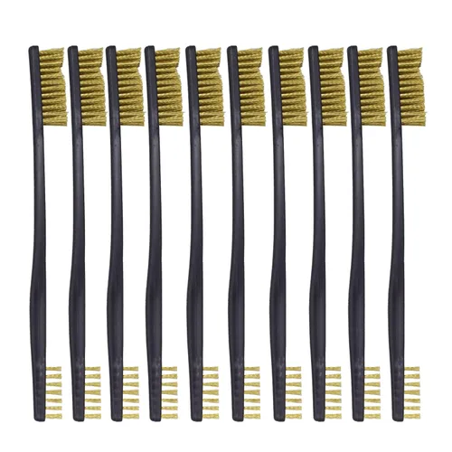 Miniatura 8 de Paquete de 10 cepillos de limpieza multiusos de doble punta para pistolas de 7 pulgadas, cepillos de cerdas de nailon de acero y latón (latón)