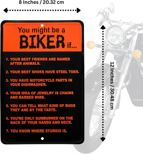 Miniatura 5 de Cartel de pared de metal divertido vintage – You Might Be a Biker If – Póster retro de hojalata para hombre, accesorios de garaje de motocicleta