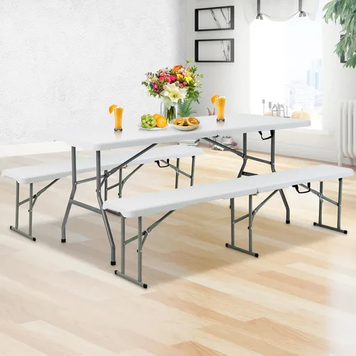 Miniatura 2 de Goplus Banco plegable de plástico de 6 pies, asiento plegable portátil con capacidad de 550 libras para interiores y exteriores, picnic, fiesta
