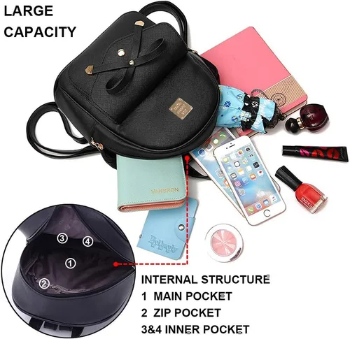 Miniatura 22 de ZGWJ Mini mochila de cuero con moño, mochila pequeña, linda mochila casual de viaje para niñas y mujeres, M, Mochilas tipo mochila