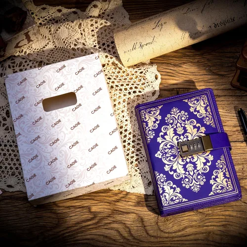 Miniatura 7 de Diario con cerradura CAGIE para mujeres, diario vintage recargable con cerradura de 224 páginas, diario de cuero con cerradura para secretos