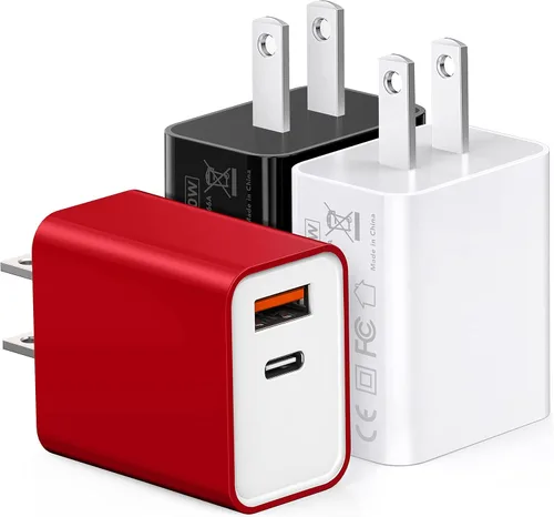 Miniatura 9 de Paquete de 3 cargadores tipo C, enchufe de pared USB C de doble puerto de 20 W PD y QC3.0 USB A bloque de carga rápida para Samsung Galaxy S24