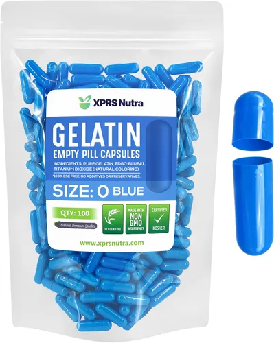 XPRS Nutra Cápsulas vacías de tamaño 0 – 100 cápsulas vacías de gelatina – Pastillas de relleno de cápsulas de bricolaje – Cápsulas de gel de Azul