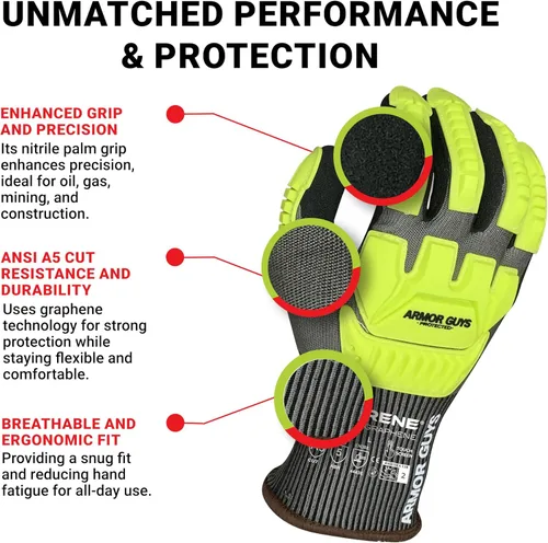Miniatura 3 de Armor Guys Kyorene Pro 00-857 A5 - Guantes de trabajo resistentes a los cortes, grafeno, agarre de palma de nitrilo, protección de espalda TPV