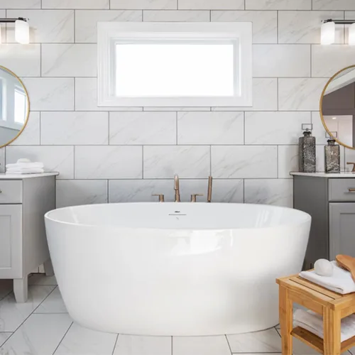 Miniatura 35 de FerdY Tahiti - Bañera independiente de 67" con forma ovalada elegante, bañera aislada de doble pared brillante con color blanco, con centro