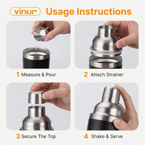 Miniatura 5 de VINUR Coctelera aislada, coctelera de Martini aislada al vacío de acero inoxidable de 20 onzas con colador integrado y tapa jigger para camarero