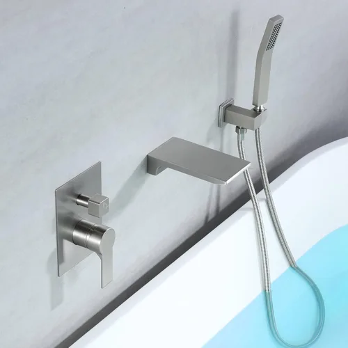 Miniatura 4 de SHAMANDA Grifo de bañera de cascada montado en la pared con ducha de mano, grifo de bañera de baño de una sola manija, juego de grifo de ducha
