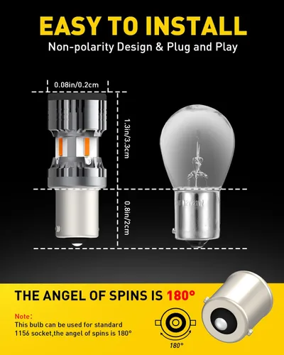 Miniatura 5 de AUXITO 2025 - Bombillas LED mejoradas 1156 para luz de señal de giro con ventilador, 4000 LM 600% súper brillantes amarillo ámbar, BA15S 1141 7506