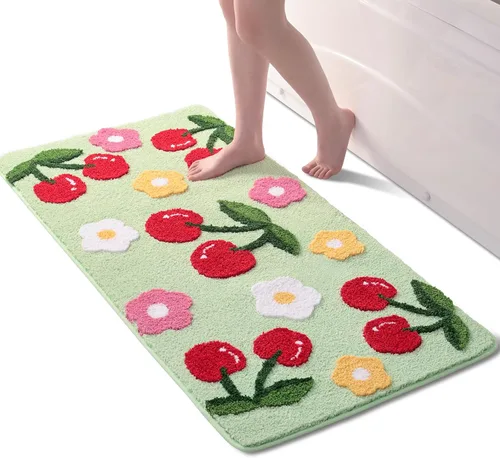 Miniatura 11 de Anybar Alfombras de Baño Beige Tapete de Baño de Cerezas Lindas Accesorios de Baño Coloridos, Alfombra de Flores Divertida Tapete de Piso