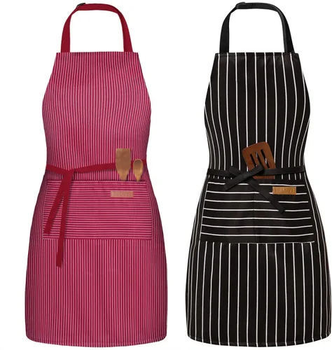 BeLuyi - Paquete de 2 delantales ajustables con peto, delantales de chef para cocina, restaurante, con 2 bolsillos, delantales para mujeres y