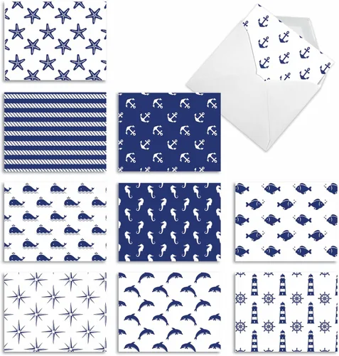 Miniatura 19 de The Best Card Company - 10 tarjetas en blanco para todas las ocasiones (4 x 5.12 pulgadas) - Surtido de tarjetas náuticas, oceánicas, de vida marina