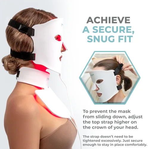 Miniatura 6 de Nourished Bodynskin Máscara facial y cuello con terapia de luz LED, dispositivo de cuidado de la piel facial, 7 colores rojo y azul