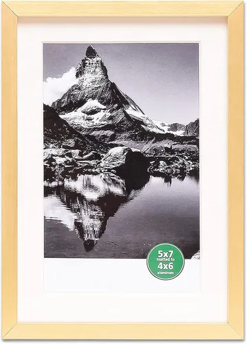 Miniatura 2 de TheDisplayGuys - Marco de fotos contemporáneo de aluminio, vidrio templado, 5 x 7 pulgadas, mate a 4 x 6 pulgadas, color dorado, para pared y mesa