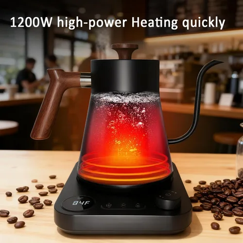 Miniatura 6 de Hervidor eléctrico de cuello de cisne con control de temperatura, hervidor de café vertido de 0.9 L, hervir rápido de 1200 W, interior de acero Negro