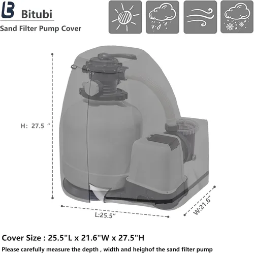 Miniatura 2 de Bitubi Cubierta de invierno para bomba de filtro de arena con forro de felpa, cubierta impermeable para bomba de piscina, protege de la nieve severa