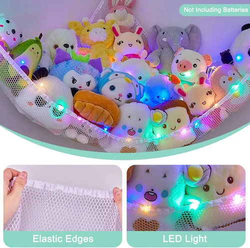 Miniatura 3 de Unicorn Castle Red de animales de peluche o hamaca organizador de almacenamiento de juguetes para niños con luz LED colgante en esquina soporte