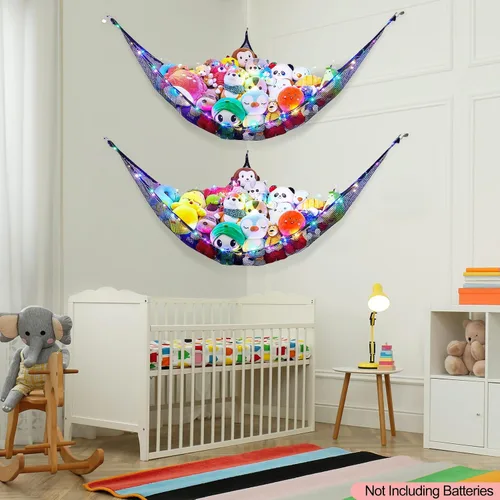 Miniatura 6 de Unicorn Castle Red de animales de peluche o hamaca organizador de almacenamiento de juguetes para niños con luz LED colgante en esquina soporte