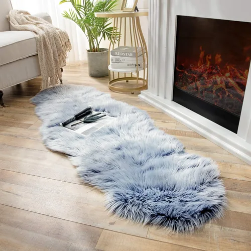 Miniatura 114 de Ashler Home Deco - Tapete de pelo sintético de oveja, mullido, suave, de 2 x 3 pies, lavable a máquina, dormitorio, habitación de los niños, sala