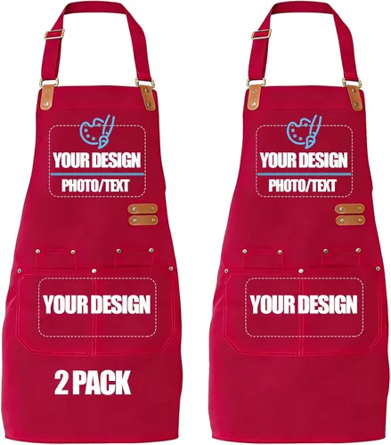 Miniatura 21 de BeautyWill Delantal personalizado personalizado para hombres y mujeres, delantales de cocina personalizados con bolsillos, nombre, texto, logotipo