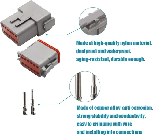 Miniatura 4 de 3 juegos de conectores de la serie DT de 12 pines, conector impermeable DT04-12P DT06-12S, conector de cable eléctrico continuo de 13 amperios 14-18