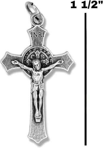 Miniatura 6 de Paquete de 3 crucifijo de San Benito para hacer rosarios de 15 pulgadas pieza de rosario de crucifijo oxidado de plata para rosario de San Benito