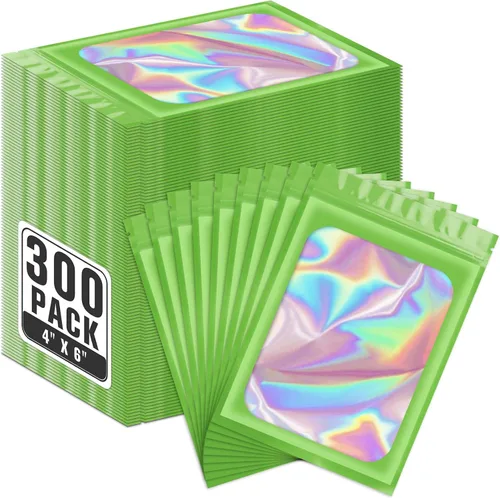 Miniatura 28 de ANZNKU Paquete de 300 bolsas multicolor para bolígrafos, bolsas holográficas de Mylar con ventana transparente, bolsas de embalaje a prueba