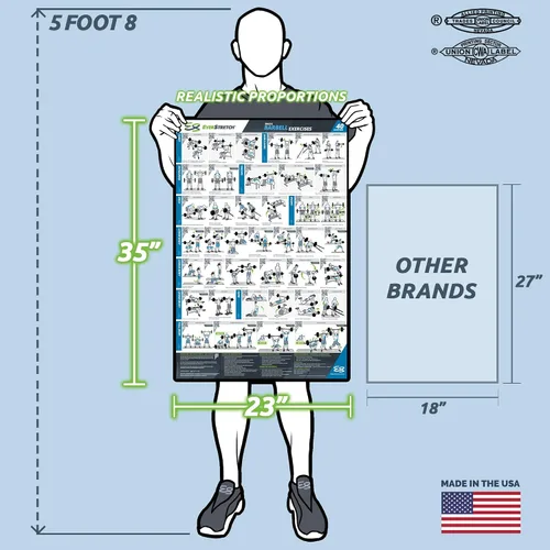 Miniatura 3 de EverStretch Póster de entrenamiento con barra para gimnasio en casa, con instrucciones en video (idioma español no garantizado), grande de 23 x 35