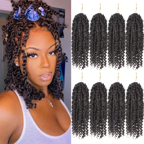 Miniatura 63 de Bileaf Cabello de Ganchillo Passion Twist Pre-retorcido de 10 Pulgadas, 8 Paquetes de Ganchillo Passion Twist, Cabello Corto Passion Twist
