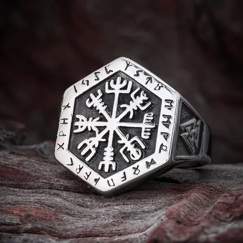 Miniatura 2 de BAVIPOWER Vegvisir - Anillo de brújula rúnica vikingo con nudo celta de acero inoxidable 316L, joyería vikinga escandinava nórdica