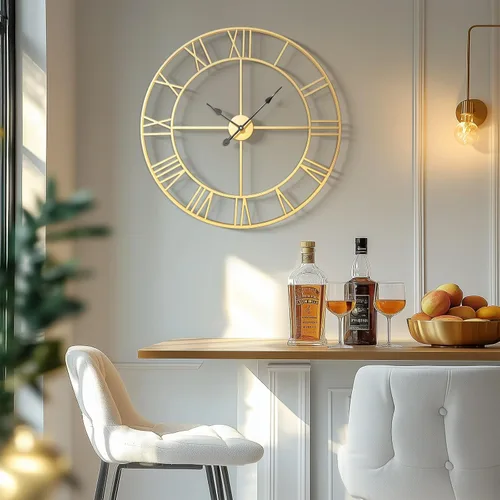 Miniatura 56 de Reloj de pared negro de 16 pulgadas decorativo, moderno reloj de metal para sala de estar, funciona con pilas, silencioso, sin tictac, números