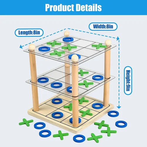 Miniatura 6 de Juego de mesa de madera 3D Ultimate Tic Tac Toe - Juego de estrategia XO clásico para niños y adultos, divertidos juegos de mesa familiares