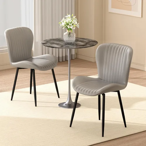 Miniatura 14 de Juego de 2 sillas de comedor modernas tapizadas de piel sintética para cocina, sillas de comedor con respaldo cómodo, color marrón