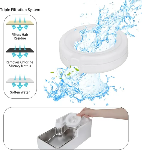 Miniatura 6 de Dispensador automático de agua para mascotas: cuenco de acero inoxidable alimentado por gravedad de 9 L - Alimentador blanco de gran capacidad sin