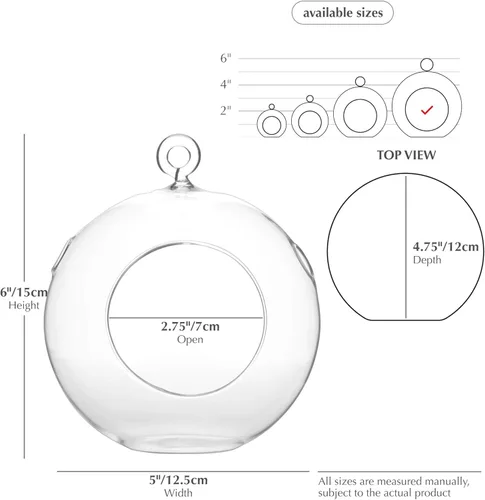 Miniatura 2 de WGV Globo de terrario colgante, ancho 5 pulgadas, altura 6 pulgadas, maceta de aire para suculentas, florero de vidrio transparente con parte