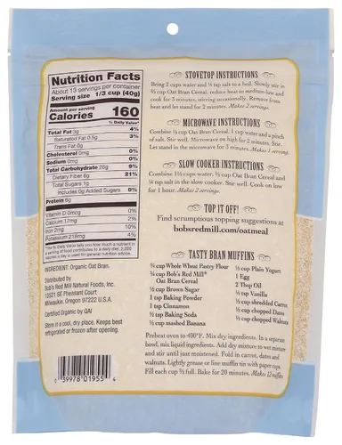 Miniatura 2 de Bob's Red Mill Cereal caliente orgánico de salvado de avena con alto contenido de fibra, 18 onzas
