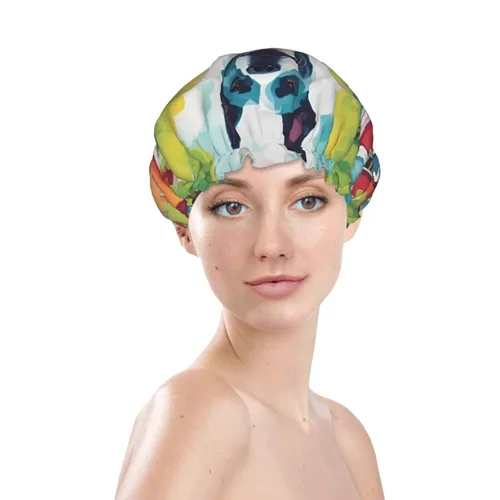 Miniatura 3 de A Home Dog - Gorro de ducha reutilizable de doble capa impermeable con cordón elástico para limpieza del hogar, cuidado facial, ducha