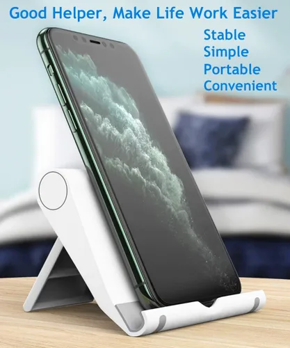 Miniatura 6 de Soporte de teléfono celular para escritorio, paquete de 2 soportes para teléfono móvil, soporte para tableta de escritorio, soporte plegable blanco