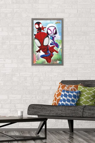 Miniatura 2 de Trends International Marvel Spidey and His Amazing Friends - Póster de pared Webs, 14.72 x 22.37 pulgadas, versión enmarcada de madera de granero