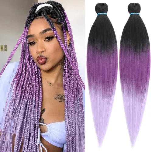 Miniatura 10 de Leeven 26 pulgadas, 2 paquetes de cabello trenzado color lila claro preestirado, cabello trenzado lavanda preestirado, extensiones de cabello