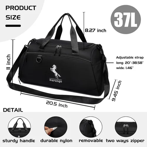 Miniatura 5 de Marengo Bolsa de gimnasio para hombres y mujeres, bolsa de gimnasio pequeña de 37 litros con compartimento para zapatos y húmedos, mochila de viaje