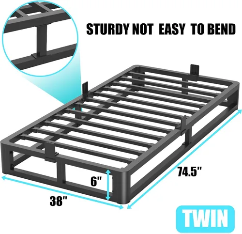 Miniatura 3 de Firpeesy - Base de cama individual de 6 pulgadas con bordes de esquinas redondas, base de plataforma metálica individual de bajo perfil con soporte