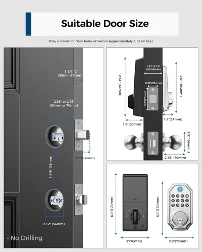 Miniatura 8 de Cerradura de puerta de entrada sin llave con mango, juego de cerradura de puerta delantera con control de aplicación, cerradura de puerta de código