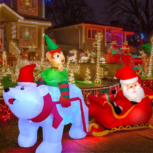 Miniatura 7 de Max Fun - Decoración inflable de Navidad de 2.9 m, Papá Noel en trineo con luces LED integradas, para uso en interiores y exteriores, jardín, césped