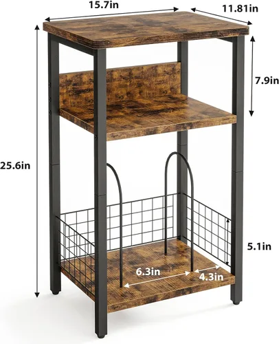Miniatura 3 de Fixwal Soporte para tocadiscos de 3 niveles, mesa auxiliar dedicada con almacenamiento abierto, para sala de estar y dormitorio, color marrón rústico