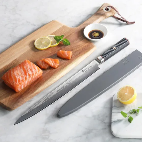 Miniatura 5 de Cangshan YARI Series 501301 - Cuchillo Sashimi de 12 pulgadas con funda, acero de Damasco X-7